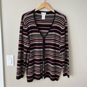 Designers Originals Women’s 1X Classic Cardigan Stripe Cotton Cozy Basic Office